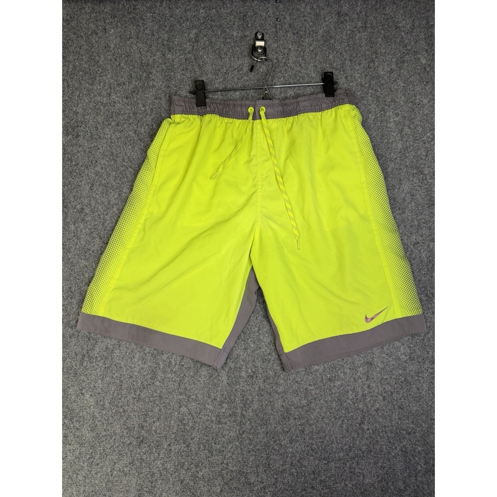 Men's Nike Bright Neon Green & Gray Mesh Lined Swim Trunks Size XL Shorts